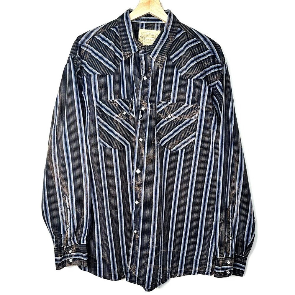 Cowboy Collection Mens Shirt By Lammles Western Wear Striped Button Up Size XL